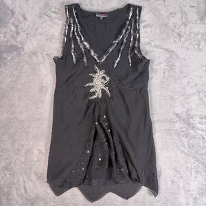 Spy Zone Exchange Beaded Tank Top Women's S Black Blouse Top Boho Party